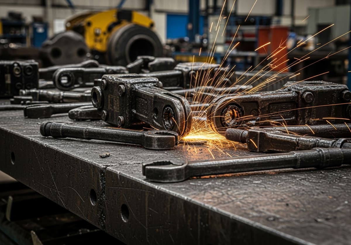 Technicians servicing mining tooling in the Trackcor workshop